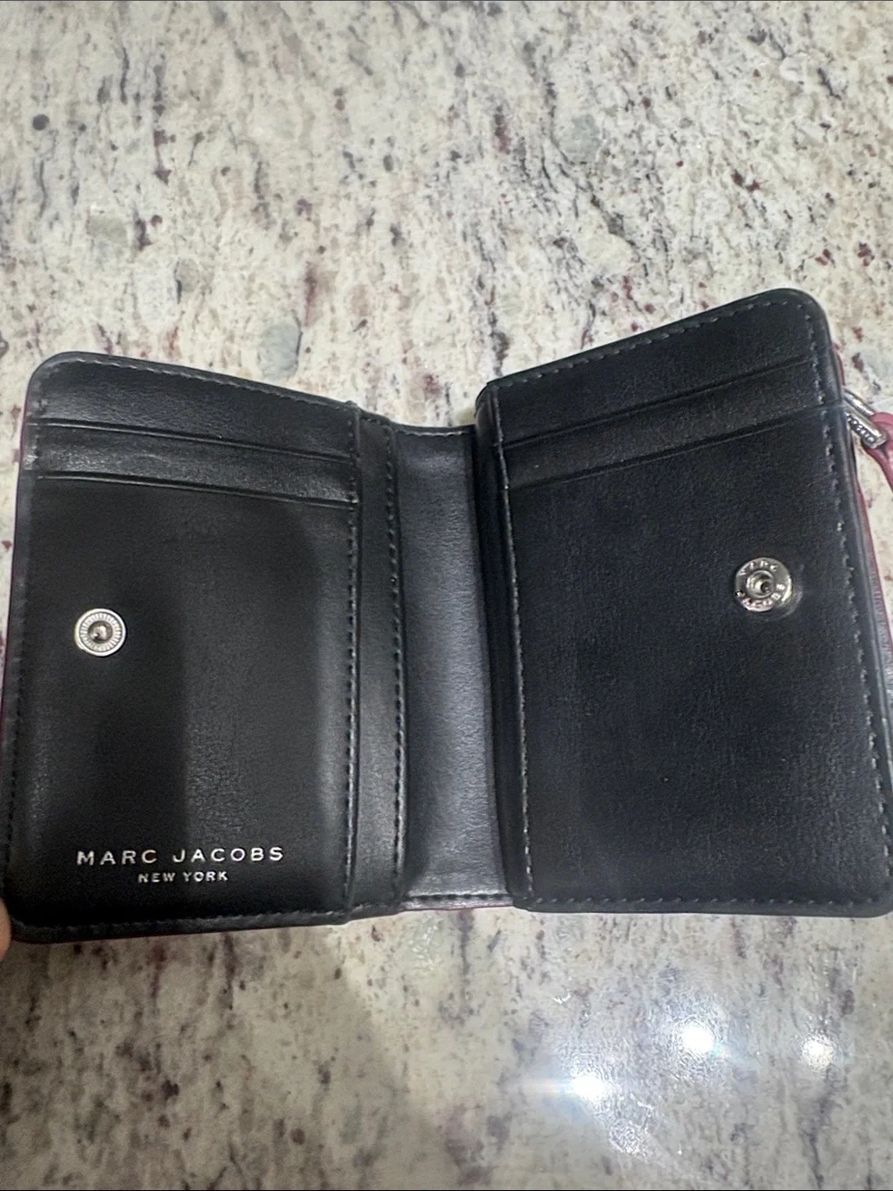 Marc Jacobs Saffiano Zip Card Holder in Berry Pink